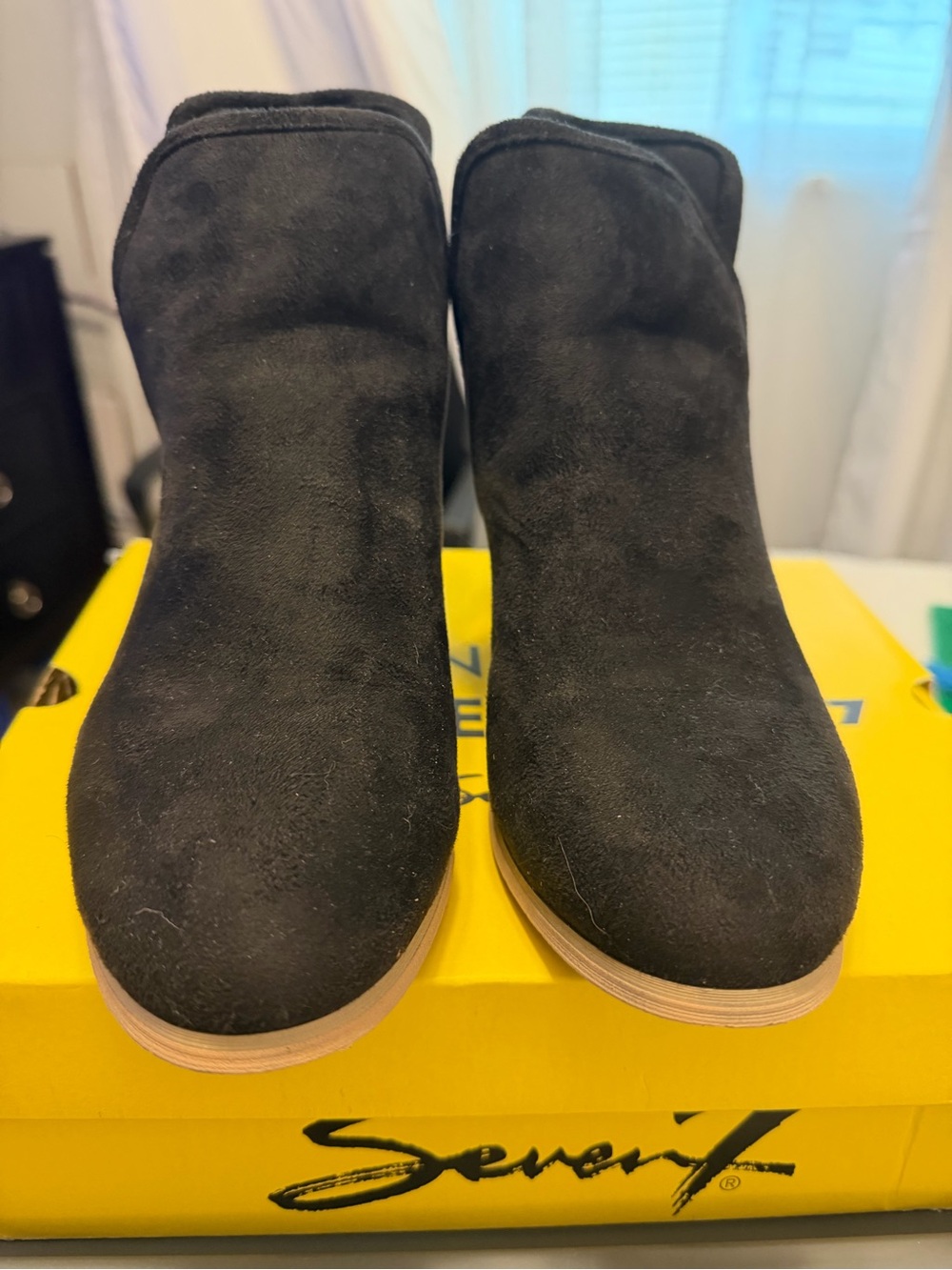 Seven7 Black Suede Slip-On Ankle Booties